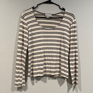 Gantos Petite Black and White Striped Long Sleeve Swoop Neck - Size Medium